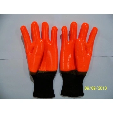 Orange pvc coated winter use gloves